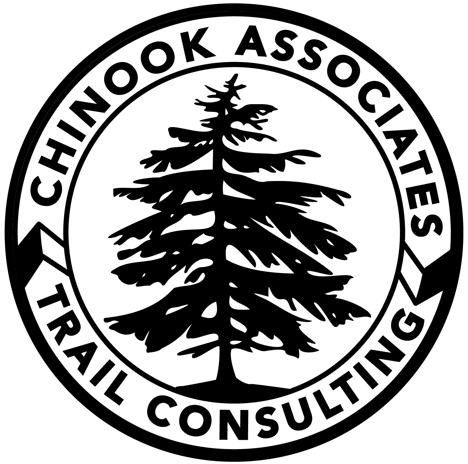 A black and white image of the chinook associates trail consulting logo.